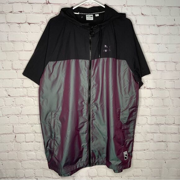 New Puma Men’s Size XL Wind Shirt Colorblock Iridescent‎ Short Sleeve Top Black - Picture 2 of 11